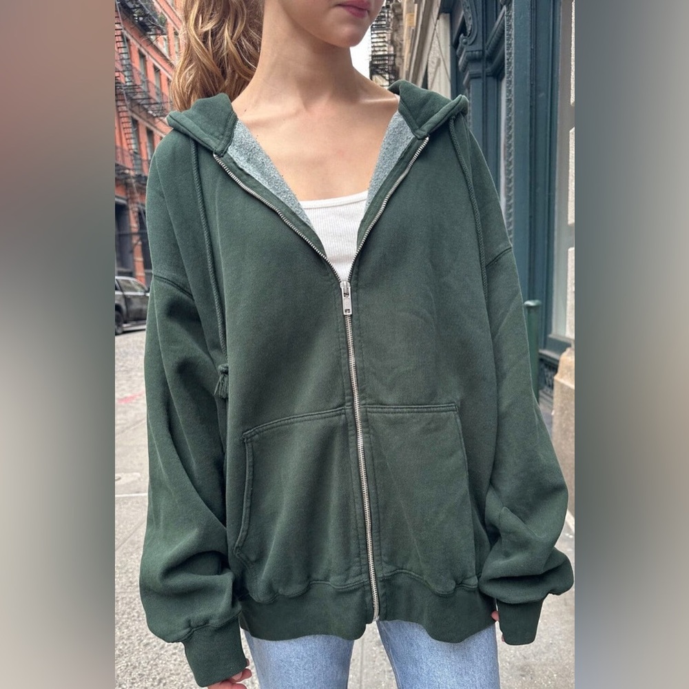 Brandy Melville Green Zip Up Christy Hoodie
